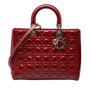Dior Cannage Lady Handbag Shoulder Bag Red Enamel